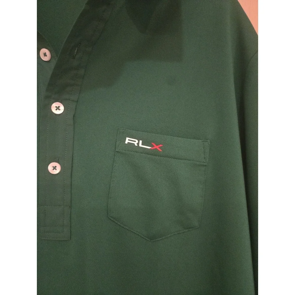 RLX Ralph Lauren Men's Long Sleeve Performance Polo Shirt Green Pocket Logo Size